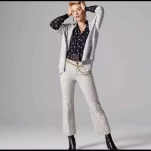 Cabi Sz 6 Tick Tock Crop Trouser Pant Blue/Ivory Stripe Mid Rise Style #5316